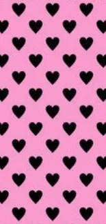 Black hearts on pink background mobile wallpaper.