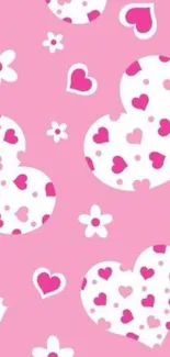 Pink hearts and flowers mobile wallpaper with a cute design.