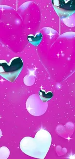 Pink hearts wallpaper with sparkling effects