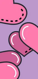 Pink cartoon hearts on a pastel purple background wallpaper.