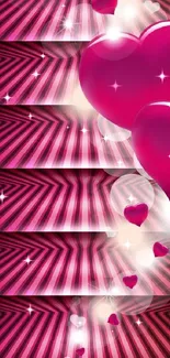 Vibrant pink hearts wallpaper with glowing effects and layered design.