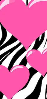 Pink hearts over zebra stripes background is visually striking.