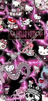 Gothic Hello Kitty wallpaper with pink chains and skulls.