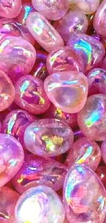 Pink iridescent gemstones with shimmering reflections.