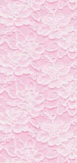 Pink lace floral mobile wallpaper with white flowers.