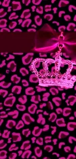 Pink leopard print wallpaper with a crown.