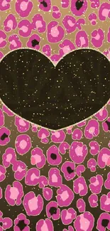 Pink leopard print with heart center, mobile wallpaper design.