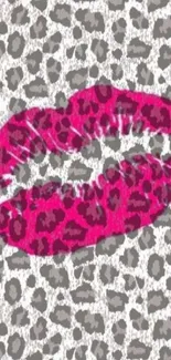 Stylish wallpaper featuring pink lips with leopard print.