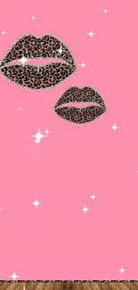 Pink wallpaper with leopard print lips design.