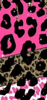 Vibrant pink leopard print wallpaper with bold patterns.