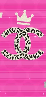 Pink leopard print pattern with a crown, ideal for fashion-forward phone backgrounds.