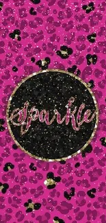 Pink leopard print wallpaper with sparkle logo.