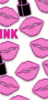 Pink lips and lipstick pattern wallpaper.