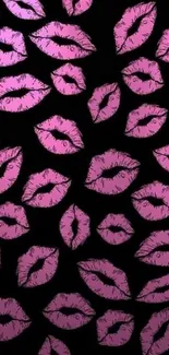 Bold pink lips pattern wallpaper on black background.