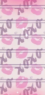 Pink lips and XOXO pattern wallpaper, perfect for mobile.