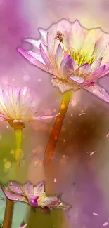 Pink lotus flowers with soft focus background.