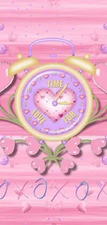 Pink heart clock romantic mobile wallpaper.