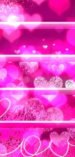 Mobile wallpaper with pink hearts and love text.