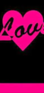 Pink heart with 'Love' text on black background mobile wallpaper.