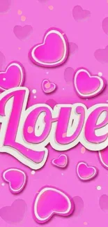 Pink love wallpaper with hearts design.