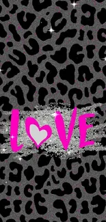 Bold pink love wallpaper with leopard print design.