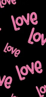 Pink love text on black mobile wallpaper.