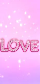 Pink wallpaper with 'LOVE' text and sparkles.