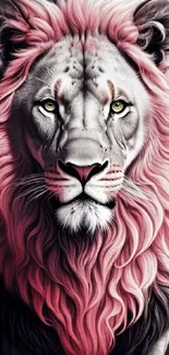 Stunning lion with a pink mane on a dark background.