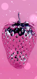 Pink metallic strawberry on vibrant background.