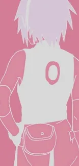 Anime character in pink minimalist design wallpaper.