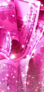 Pink money wallpaper with glitter and sparkles.