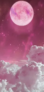 Pink moon and clouds create a dreamy mobile wallpaper.