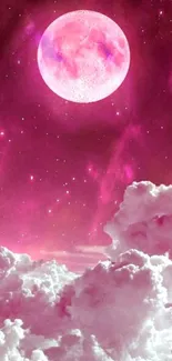 Pink moon and clouds wallpaper with a starry sky.