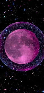 Pink cosmic moon with stars in galaxy wallpaper.