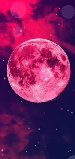 Vibrant pink moon against a deep purple night sky wallpaper.