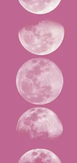 Pink moon phases lined vertically on a wallpaper.