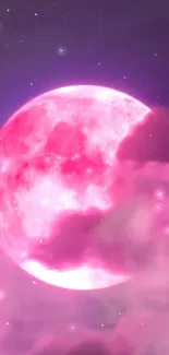 Pink moon with clouds in night sky wallpaper.