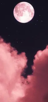 Pink moonlit clouds beneath a starry sky.