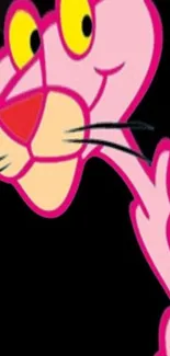 Pink Panther cartoon character on black background, playful and vibrant design.