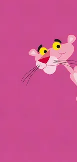 Pink Panther cartoon peeking on pink background.