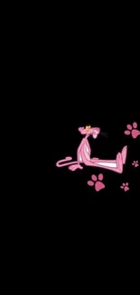 Pink Panther on black background with simple design, perfect for mobile.