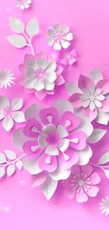 Pink paper flower design wallpaper with 3D floral effect.