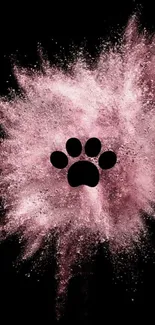 Pink explosion with black paw print graphic on mobile phone wallpaper.