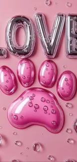 Pink paw print with love text wallpaper.