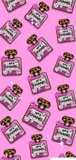 Pink background with perfume bottle pattern.