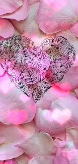 Pink petals with heart design mobile wallpaper.