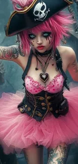 Fantasy pink pirate wallpaper with vibrant details.