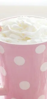 Charming pink mug with polka dots and whipped cream topping wallpaper.