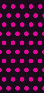 Pink polka dots on black background mobile wallpaper.