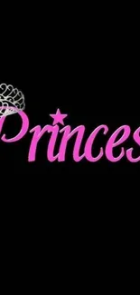 Pink Princess text with crown on black background.